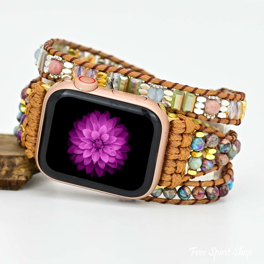 Natural Purple Jasper & Rhodonite Beaded Apple Watch Band - Free Spirit Shop