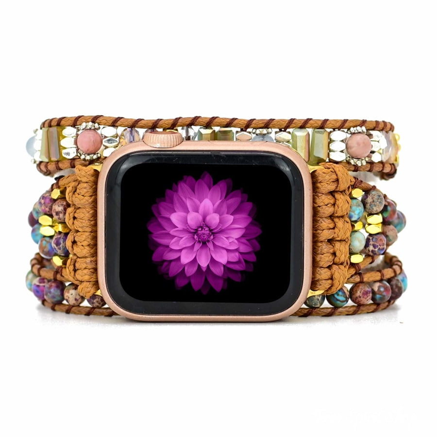 Natural Purple Jasper & Rhodonite Beaded Apple Watch Band - Free Spirit Shop