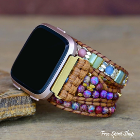Natural Purple Jasper & Rhodonite Beaded Fitbit Watch Band - Free Spirit Shop