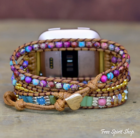 Natural Purple Jasper & Rhodonite Beaded Fitbit Watch Band - Free Spirit Shop