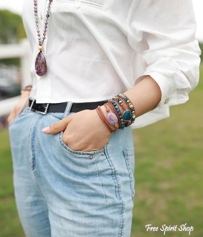 Natural Purple Jasper Rope Wrap Bracelet - Free Spirit Shop