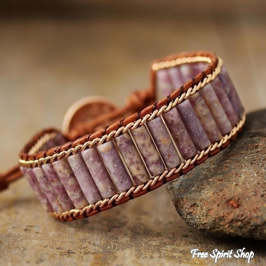 Natural Purple Lepidolite Tube Wrap Bracelet - Free Spirit Shop