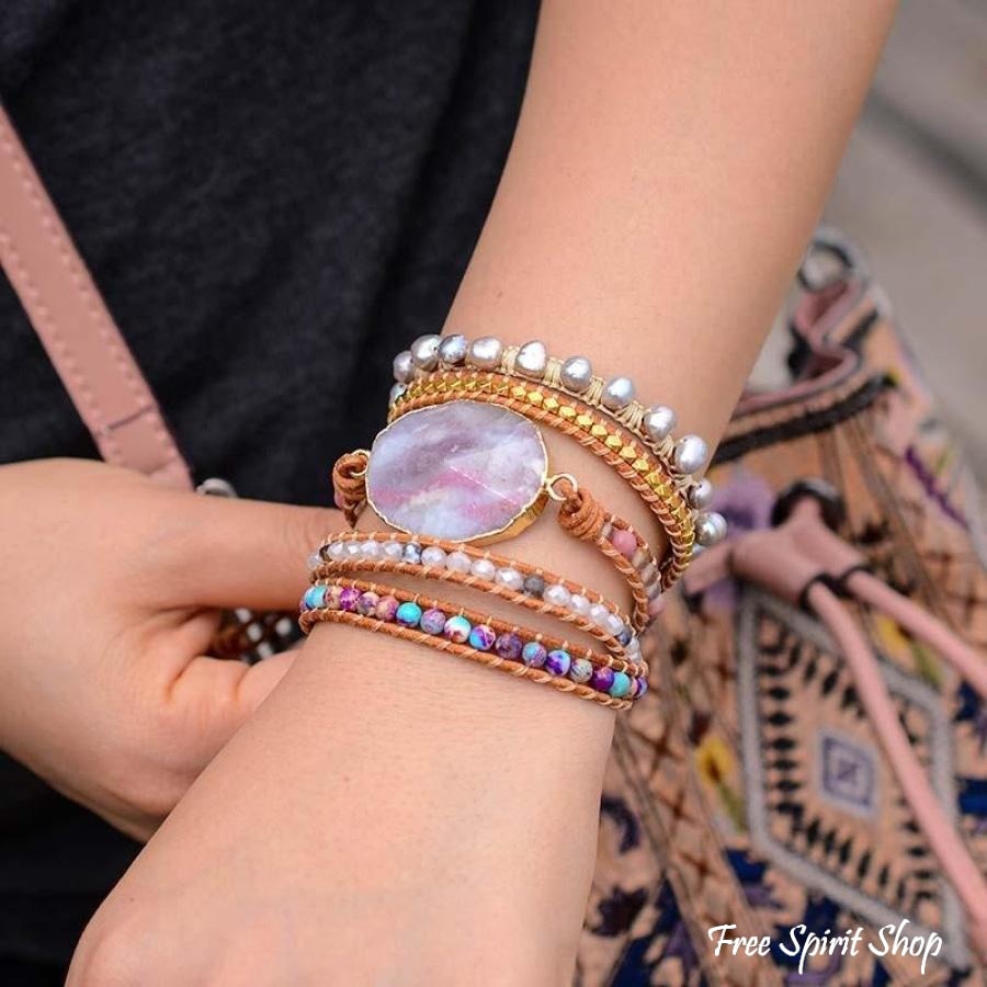 Natural Purple Quartz & Jasper Wrap Bracelet - Free Spirit Shop