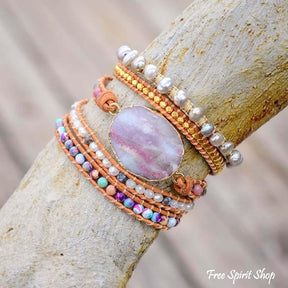 Natural Purple Quartz & Jasper Wrap Bracelet - Free Spirit Shop