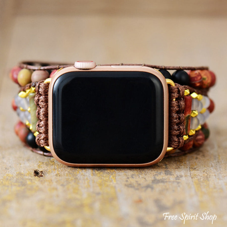 Natural Red Jasper Black Onyx & African Turquoise Apple Watch Band - Free Spirit Shop