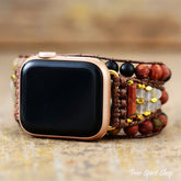 Natural Red Jasper Black Onyx & African Turquoise Apple Watch Band - Free Spirit Shop