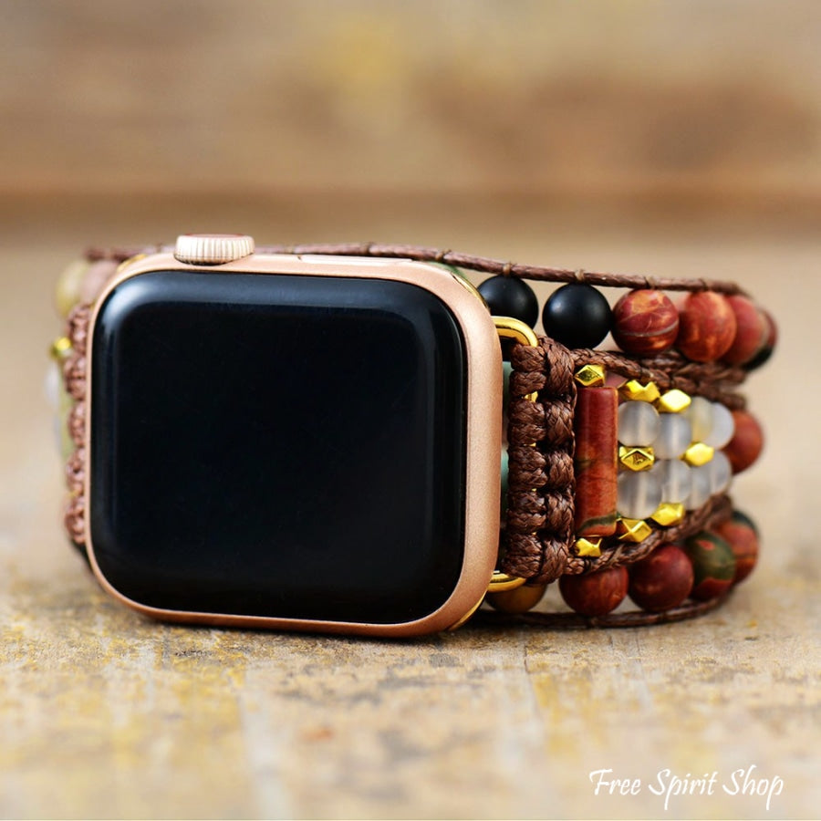 Natural Red Jasper Black Onyx & African Turquoise Apple Watch Band - Free Spirit Shop