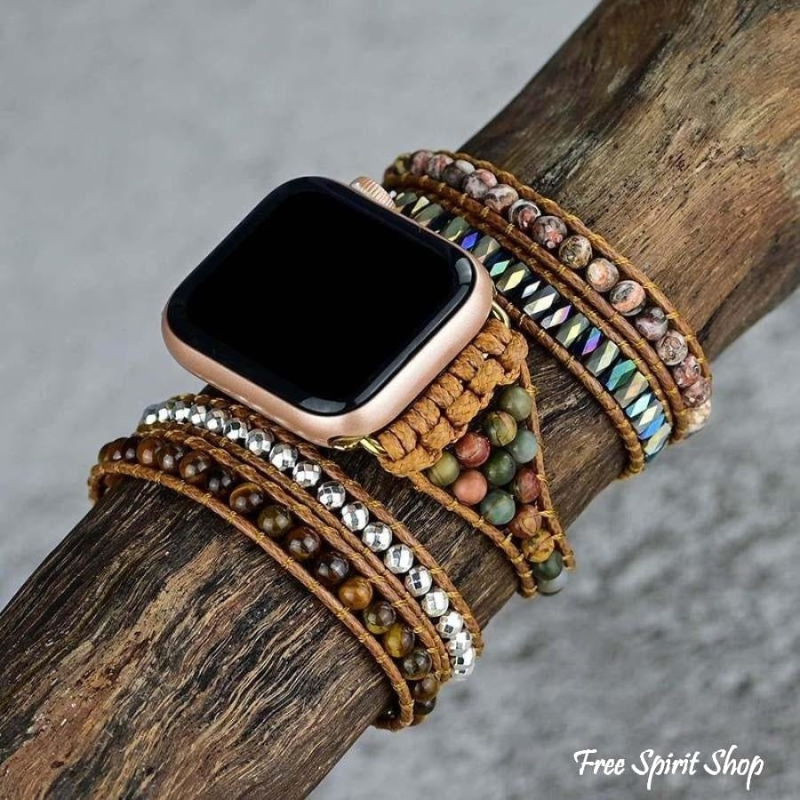 Natural Red Jasper & Tiger Eye Beaded Apple Watch Band - Free Spirit Shop