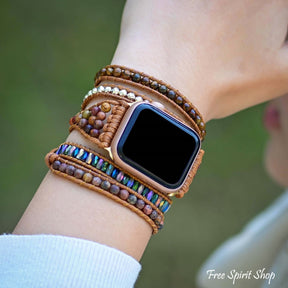 Natural Handmade Red Jasper Apple Watch Band, Large: 7.2 - 8.1 inch Wrist Size / 38 - 41 mm Watch Face