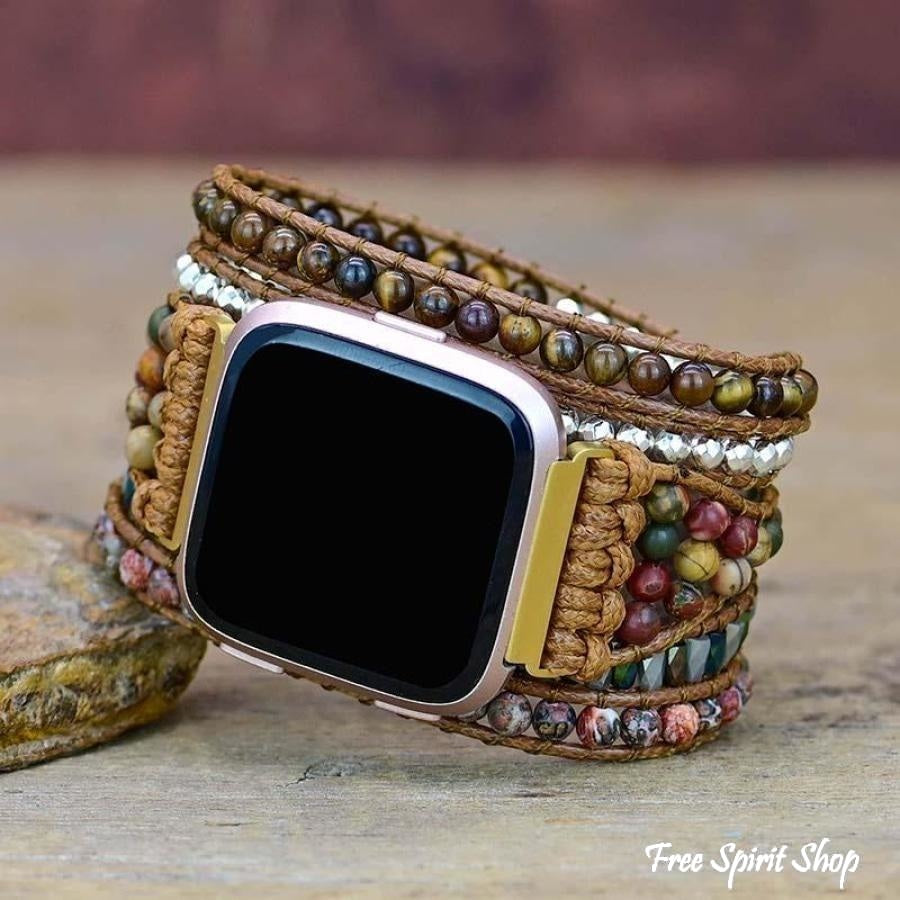 Natural Red Jasper & Tiger Eye Beaded Fitbit Versa Watch Band - Free Spirit Shop