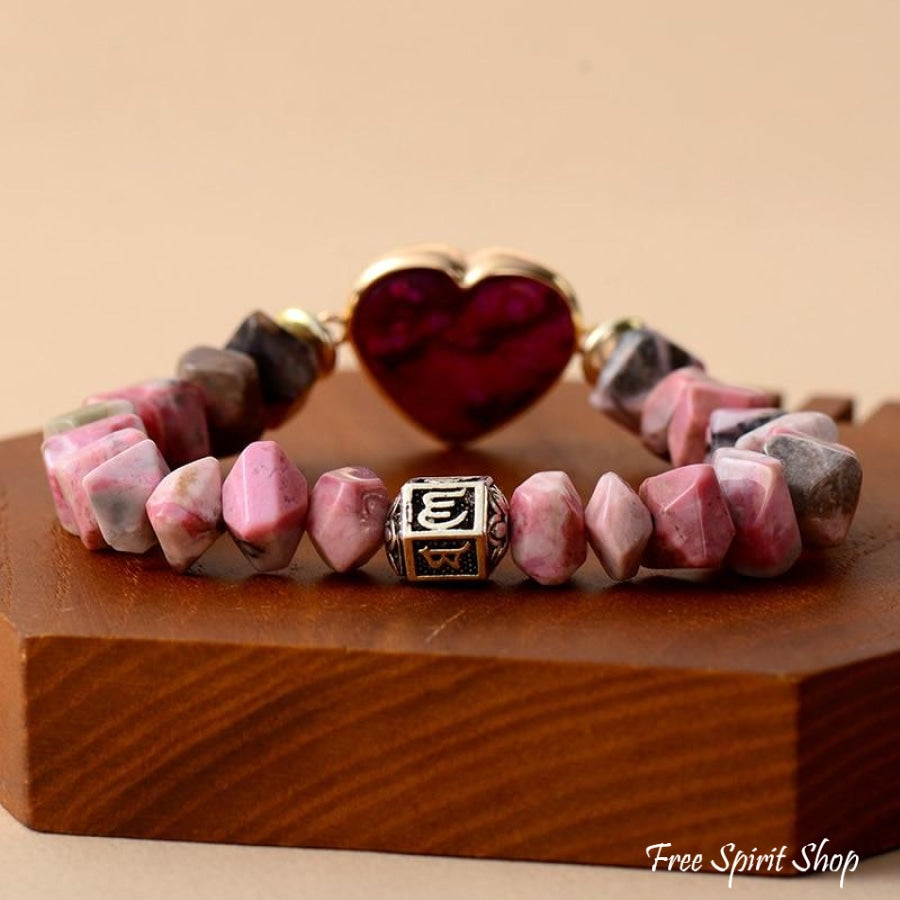 Natural Rhodonite Heart Bead Bracelet - Free Spirit Shop