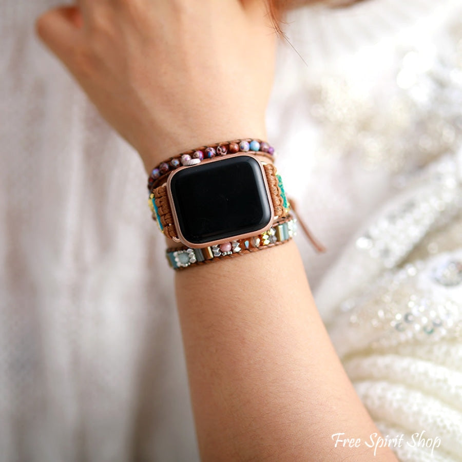 Natural Rhodonite & Mix Stone Apple Watch Band - Free Spirit Shop