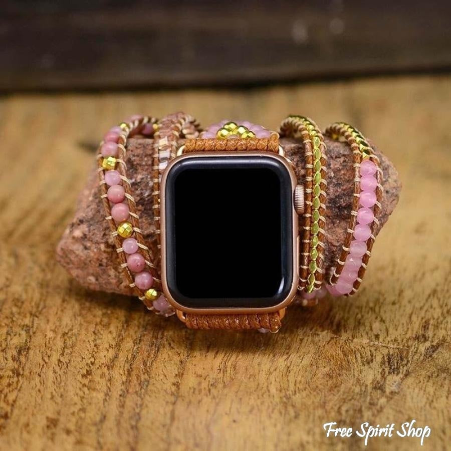 Natural Rhodonite & Rose Quartz Apple Watch Band - Free Spirit Shop