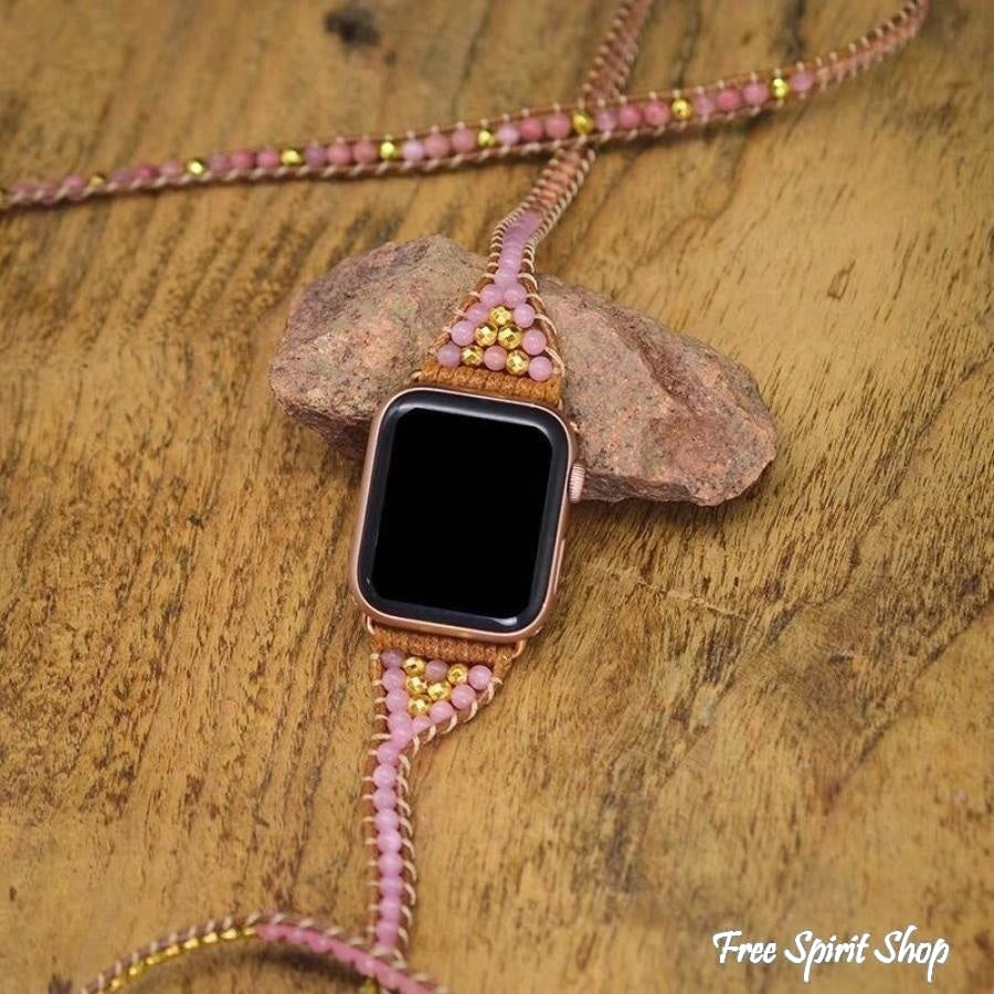 Natural Rhodonite & Rose Quartz Apple Watch Band - Free Spirit Shop