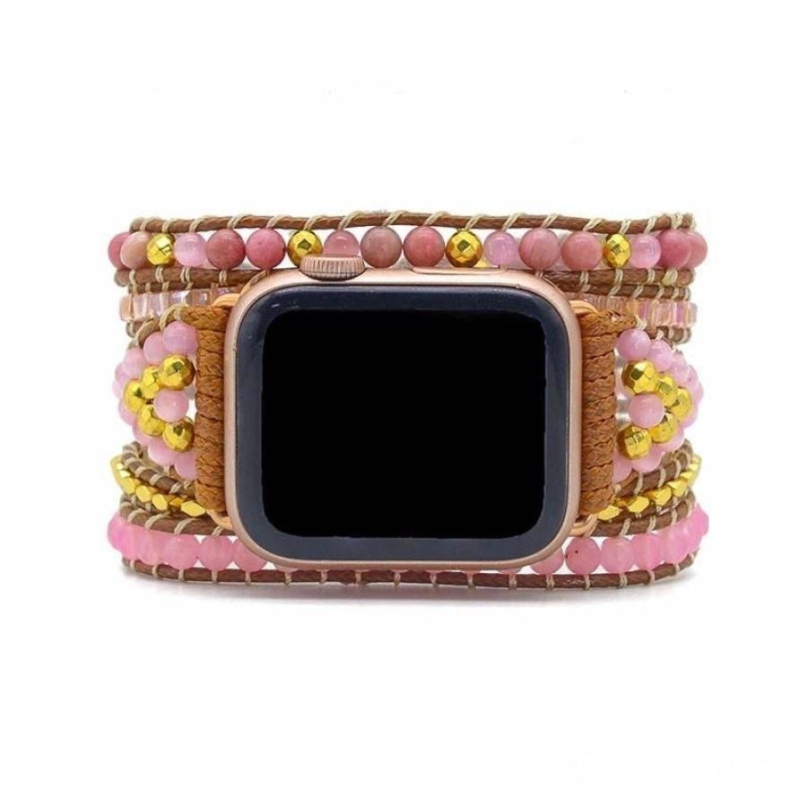 Natural Rhodonite & Rose Quartz Apple Watch Band - Free Spirit Shop