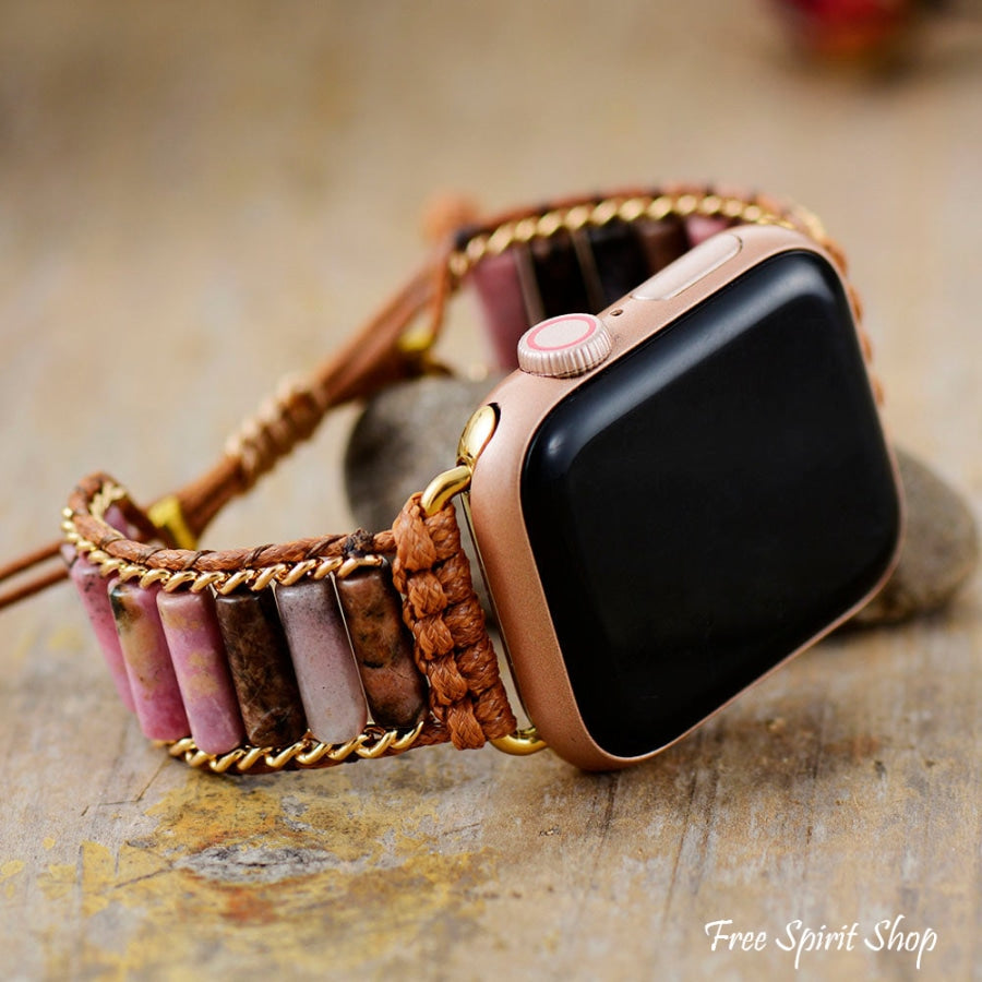 Natural Rhodonite Tube Apple Watch Band - Free Spirit Shop