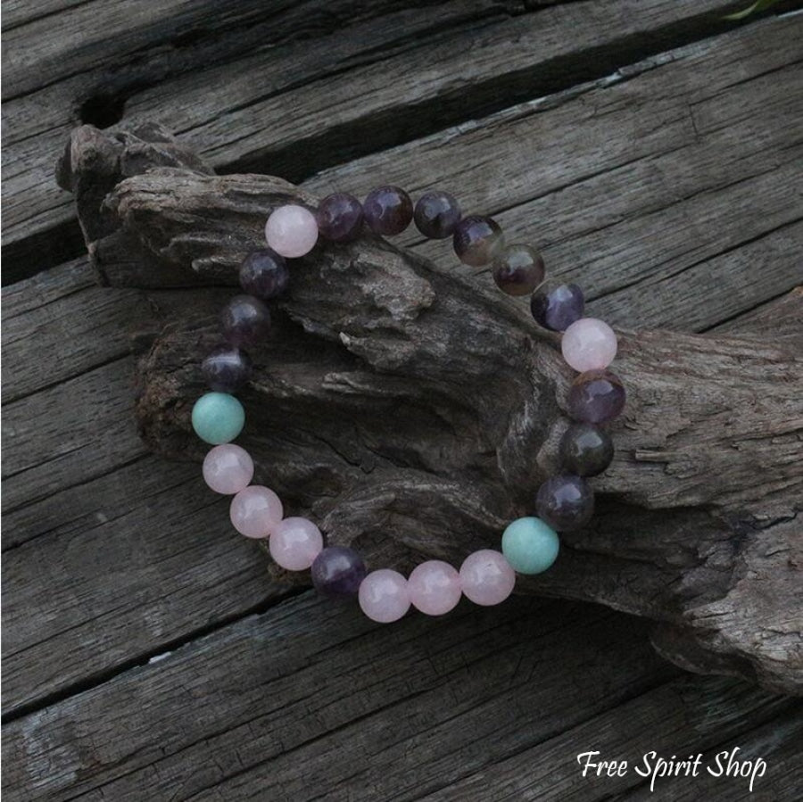 Natural Rose Quartz & Amethyst Bead Bracelet - Free Spirit Shop