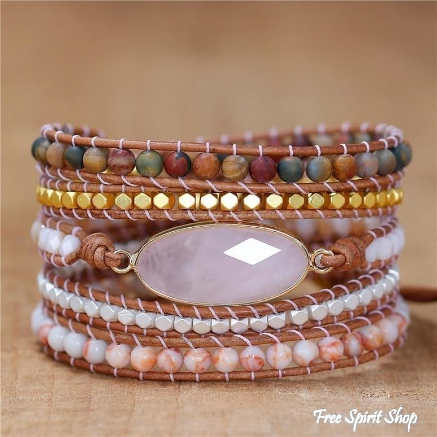 Natural Rose Quartz & Red Jasper Bead Wrap Bracelet - Free Spirit Shop