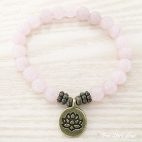 Natural Rose Quartz Stone Buddha Mala Bead Bracelet - Free Spirit Shop