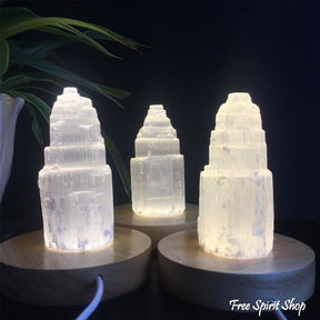 Natural Selenite Crystal Tower Lamp - Free Spirit Shop