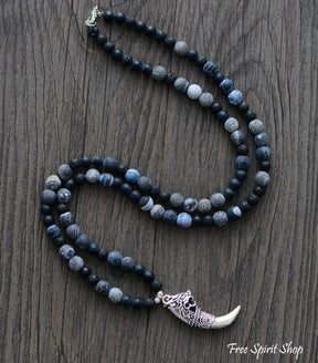 Natural Semi-Precious Agate & Jasper Bead Necklace With Dragon Tusk Pendant - Free Spirit Shop