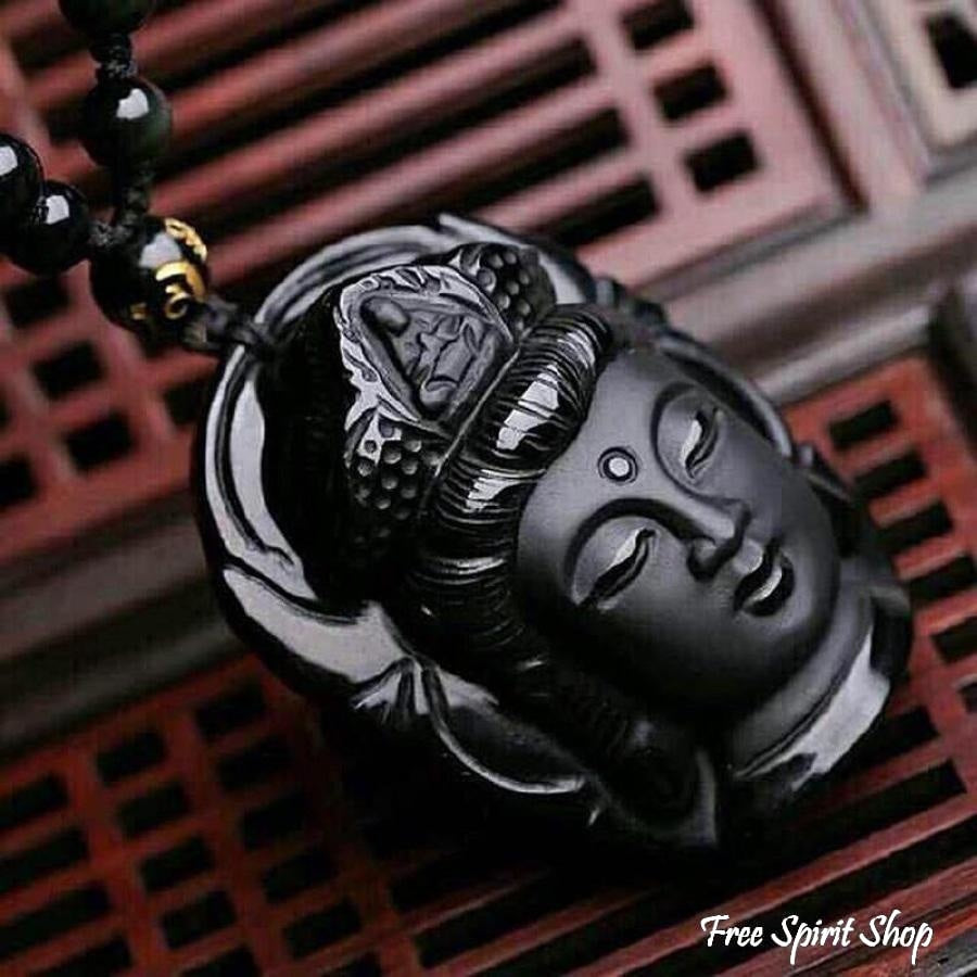 Natural Semi-Precious Obsidian Buddha Head Necklace - Free Spirit Shop