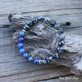Natural Snowflake Obsidian & Lapis Lazuli Bead Bracelet - Free Spirit Shop