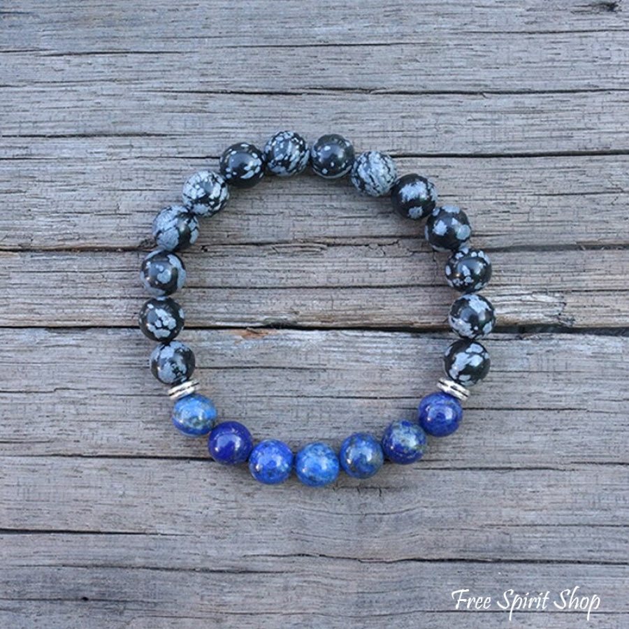 Natural Snowflake Obsidian & Lapis Lazuli Bead Bracelet - Free Spirit Shop