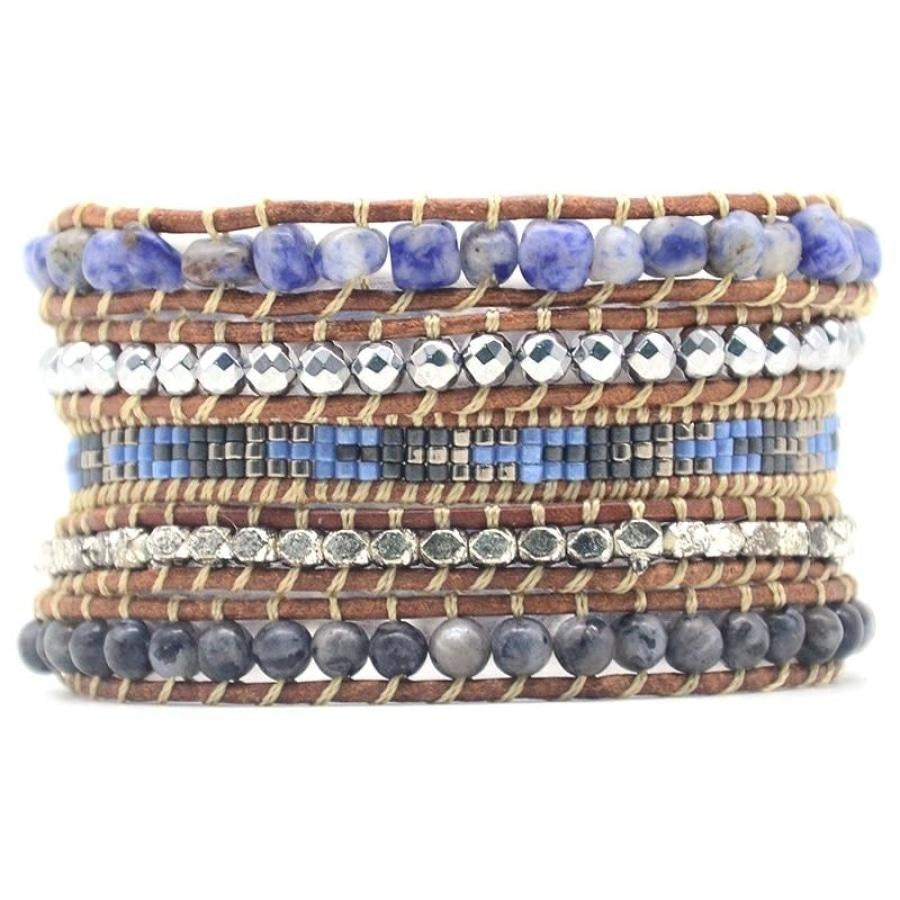 Natural Sodalite, Labradorite & Hematite Stone Leather Wrap Bracelet - Free Spirit Shop