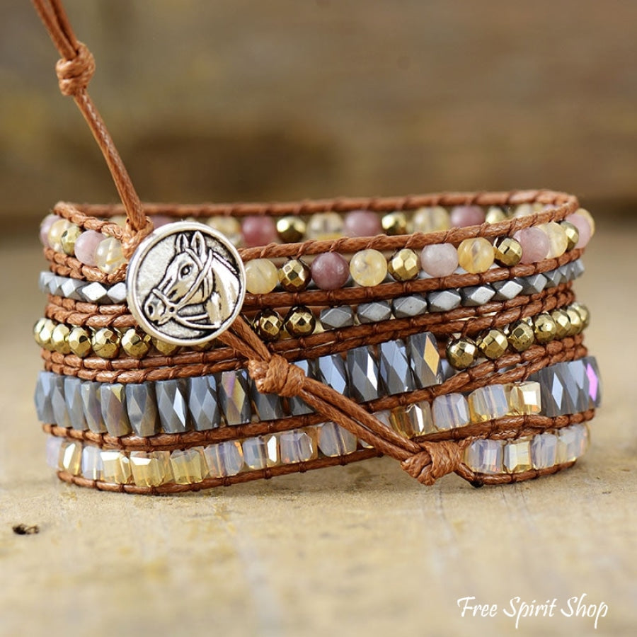 Natural Strawberry Agate & Citrine Wrap Bracelet - Free Spirit Shop