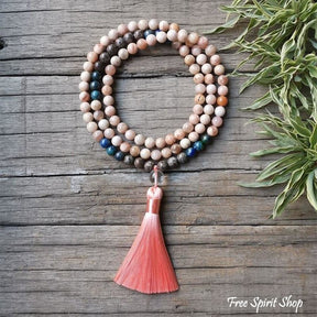 Natural Sunstone & Chrysocolla Mala Bead Necklace / Bracelet - Free Spirit Shop