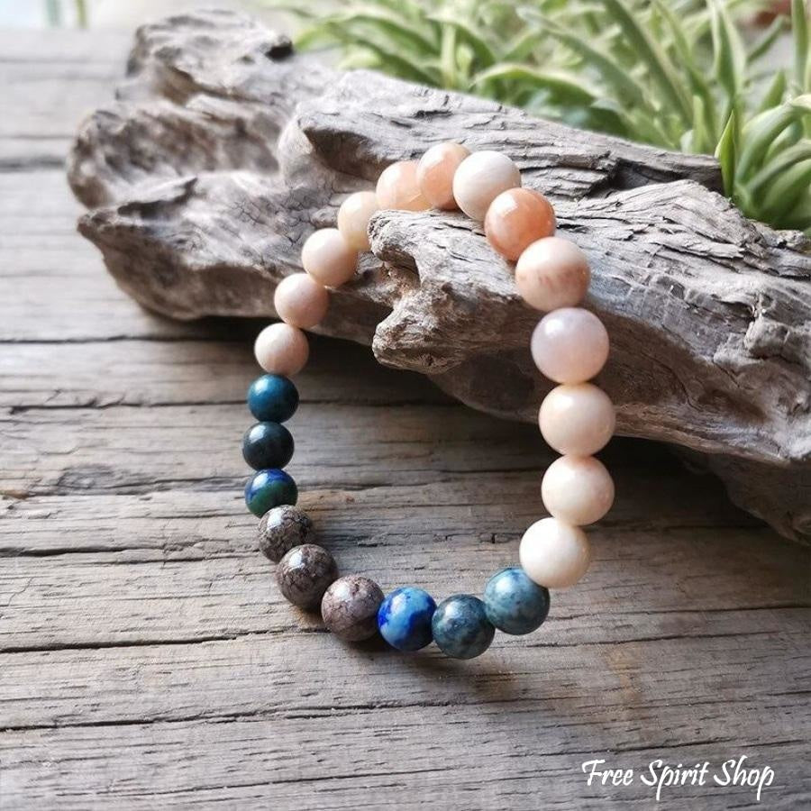 Natural Sunstone & Chrysocolla Mala Bead Necklace / Bracelet - Free Spirit Shop