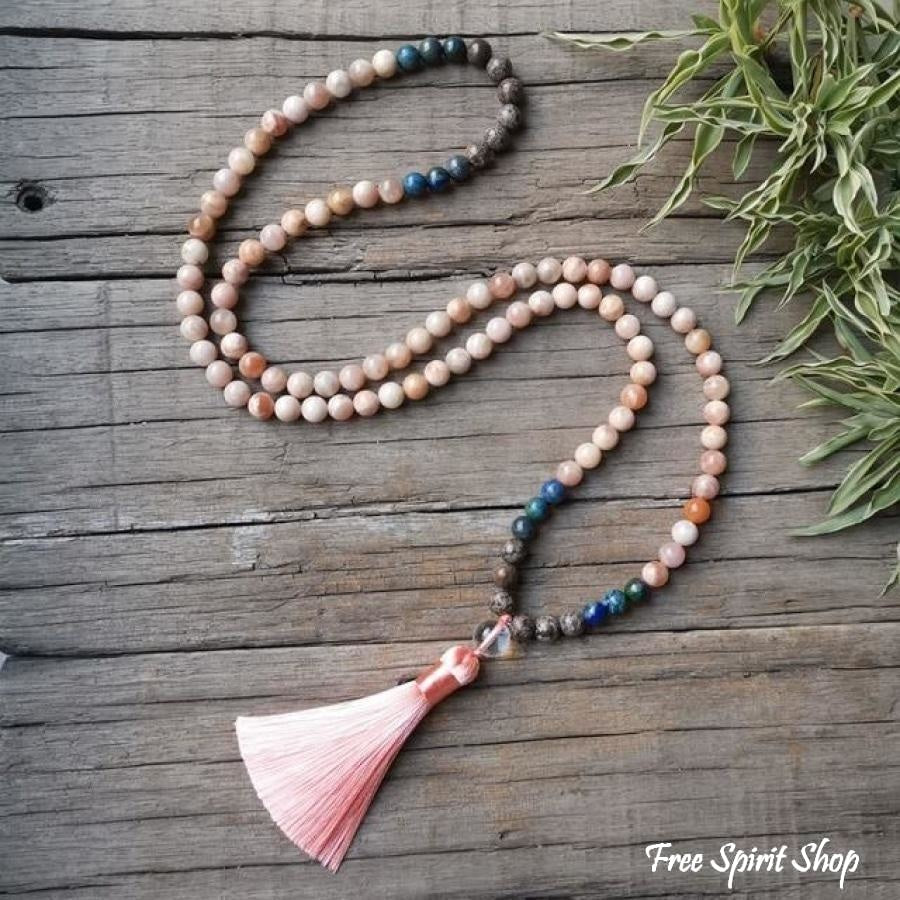 Natural Sunstone & Chrysocolla Mala Bead Necklace / Bracelet - Free Spirit Shop