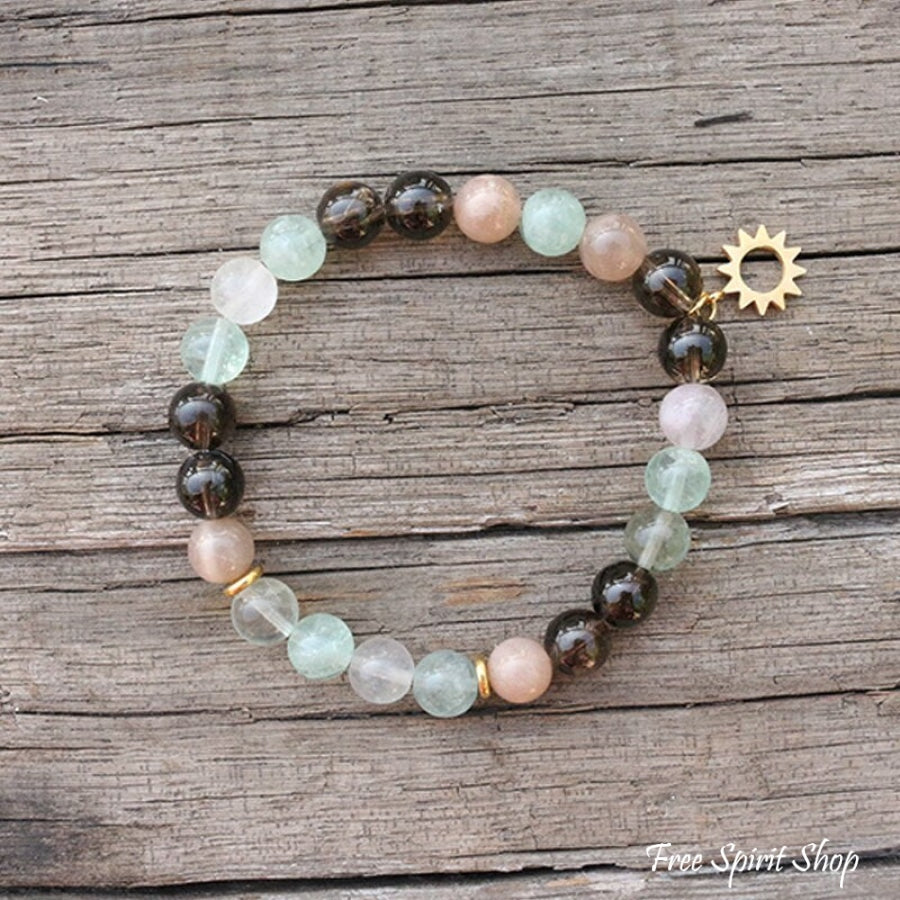 Natural Sunstone Fluorite & Smoky Quartz Bead Bracelet - Free Spirit Shop