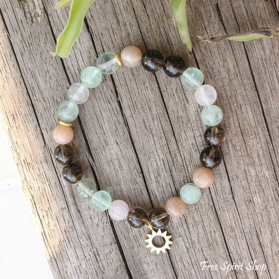 Natural Sunstone Fluorite & Smoky Quartz Bead Bracelet - Free Spirit Shop