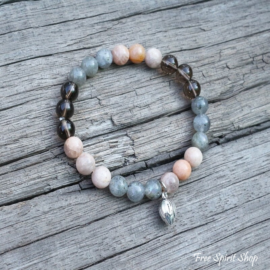 Natural Sunstone Labradorite & Smokey Quartz Mala Beads - Free Spirit Shop