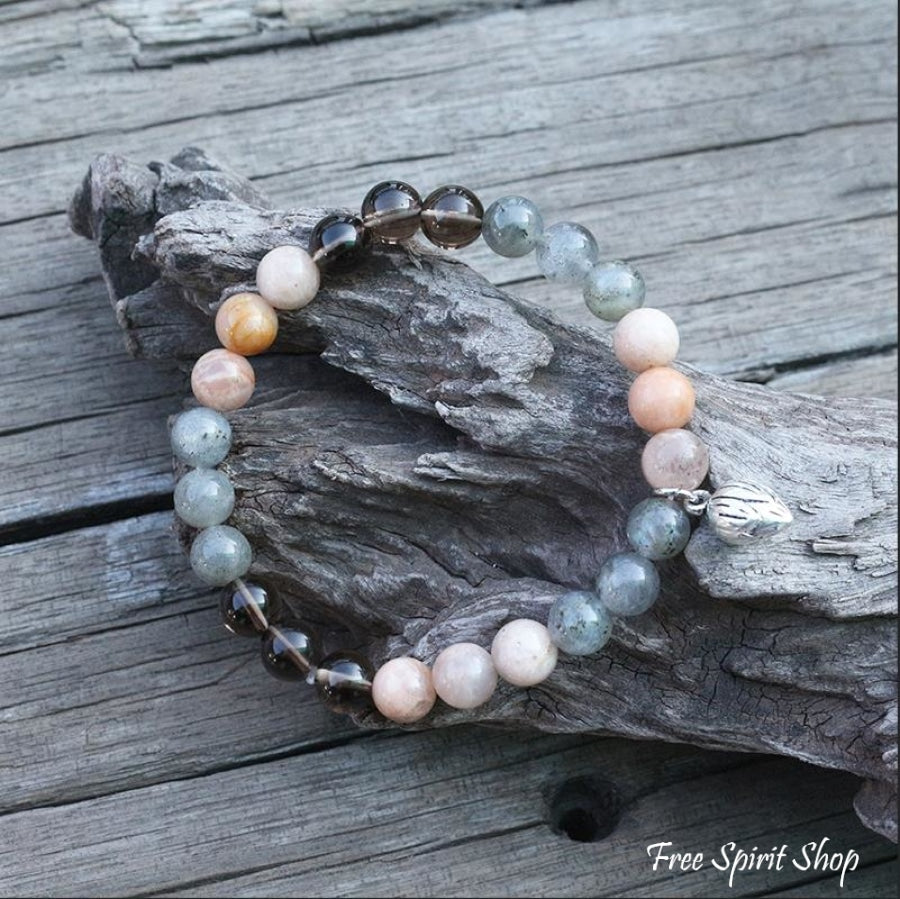 Natural Sunstone Labradorite & Smokey Quartz Mala Beads - Free Spirit Shop