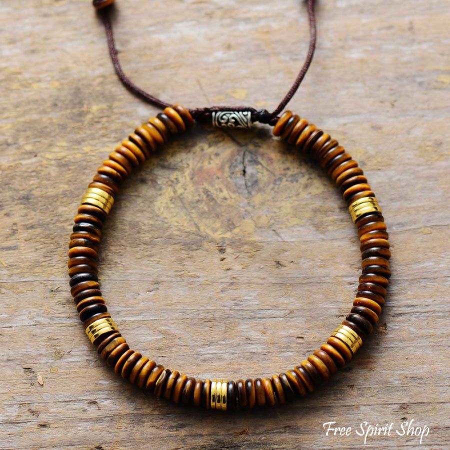 Natural Tiger Eye Flat Bead Bracelet - Free Spirit Shop