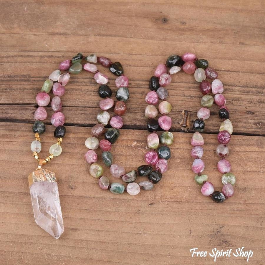 Natural Tourmaline & Clear Quartz Necklace - Free Spirit Shop