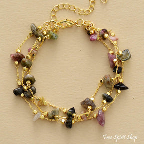 Natural Tourmaline Gold Chain Multi-Layer Bracelet - Free Spirit Shop