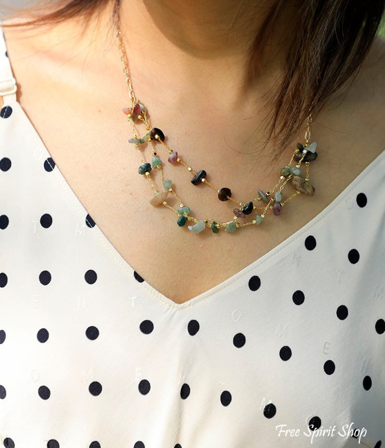 Natural Tourmaline Multi Layer Necklace - Free Spirit Shop