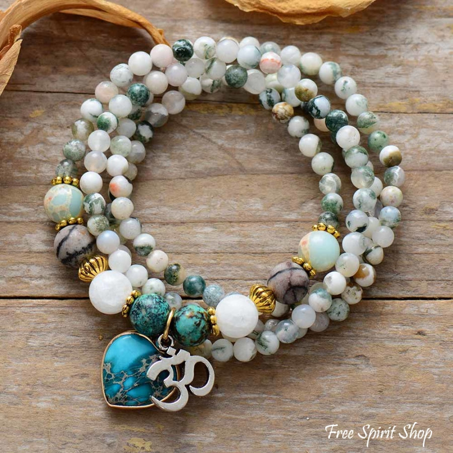 Natural Tree Agate & Ohm Charm Bead Bracelet / Necklace - Free Spirit Shop