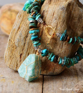 Natural Turquoise & Amazonite Nugget Necklace - Free Spirit Shop