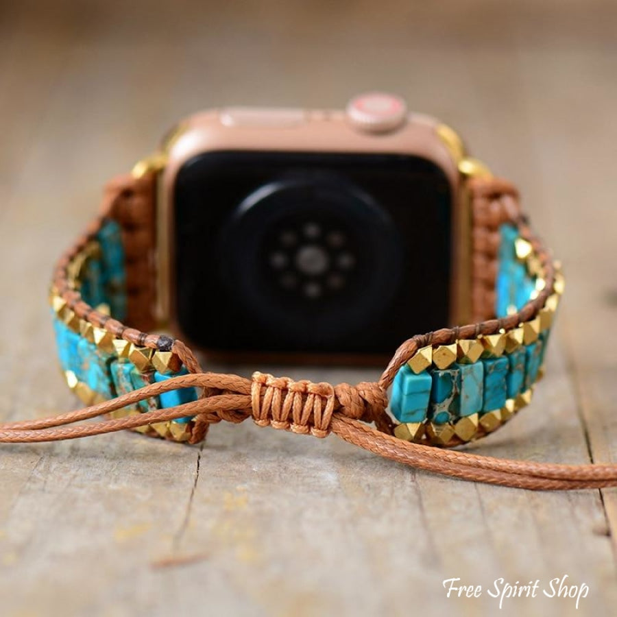 Natural Turquoise & Gold Beads Apple Watch Band - Free Spirit Shop