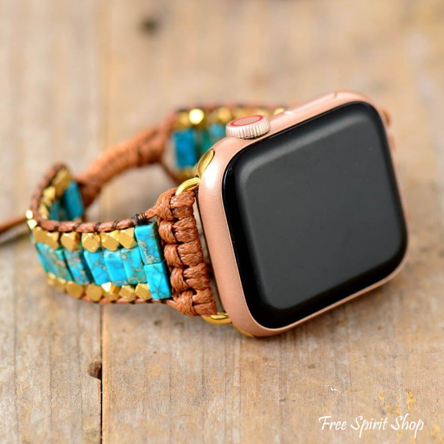 Natural Turquoise & Gold Beads Apple Watch Band - Free Spirit Shop