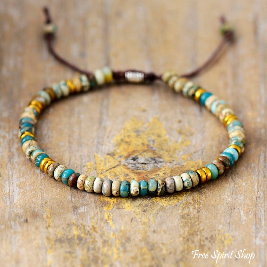 Ocean Jasper & Gold Bead Adjustable Bracelet - Free Spirit Shop