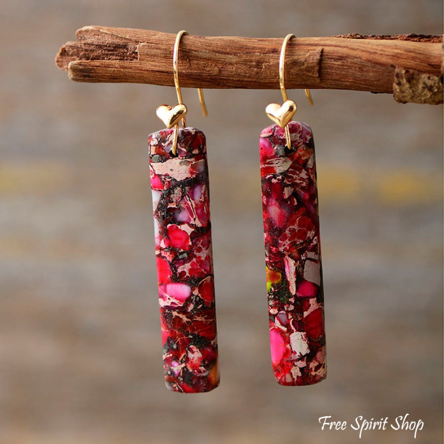 Pink & Red Jasper Heart Earrings - Free Spirit Shop