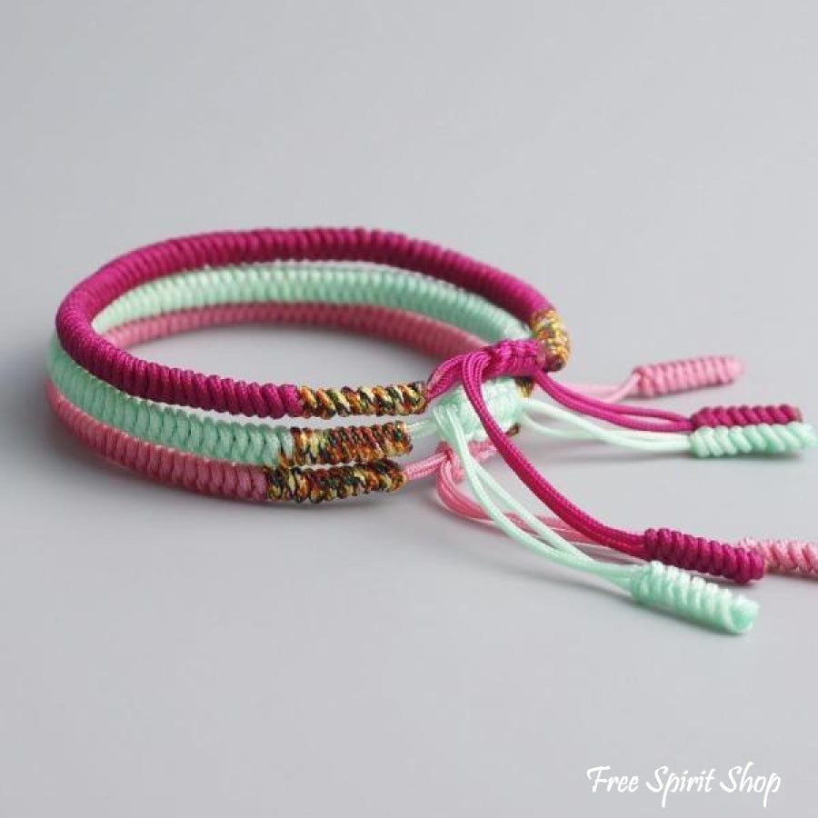 Pink & Sky Blue Buddhist Lucky Knots Bracelets - Free Spirit Shop