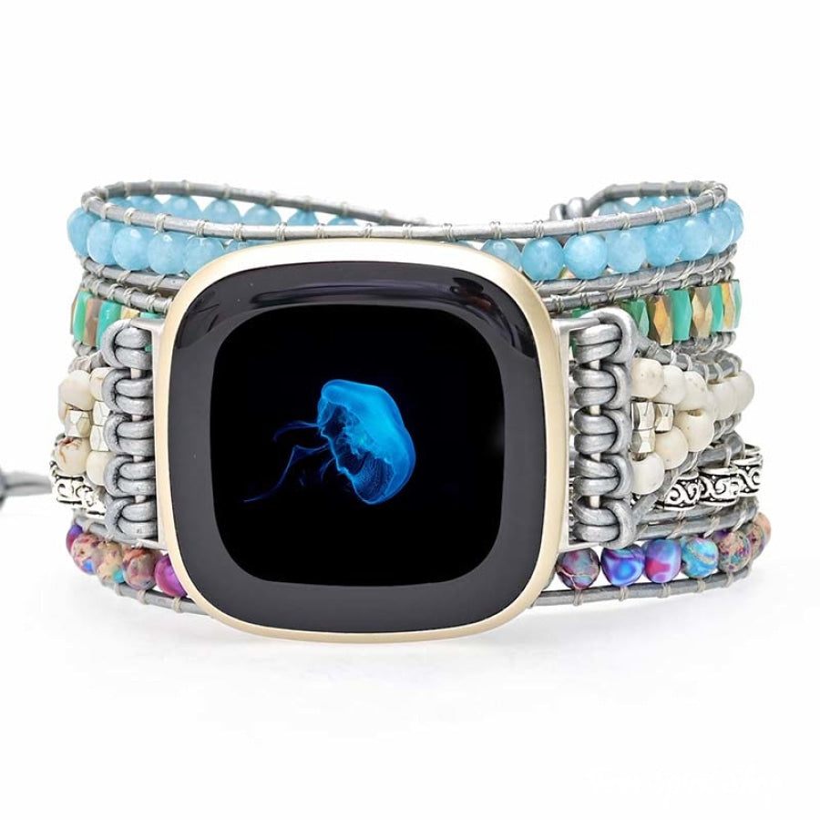 Purple Jasper & Aqua Blue Beaded Fitbit Watch Band - Free Spirit Shop