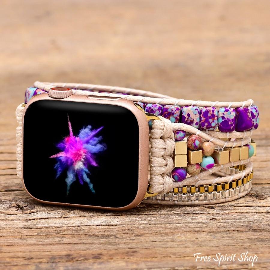 Purple Jasper & Gold Bead Apple Watch Band - Free Spirit Shop